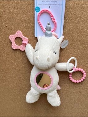 Carter's White Plush Unicorn Activity Toy with Pink Teethers